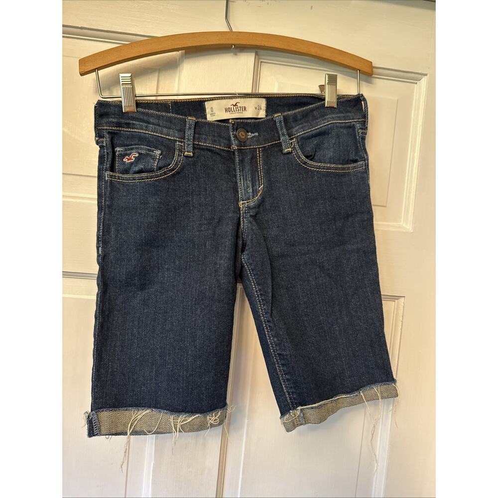 Hollister Women’s Low Rise Shorts Cuffed Bottom Jeans Denim Dark Blue Size 0